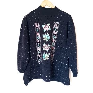 Vintage | Mock Neck Rose Graphic Dotted Sweater